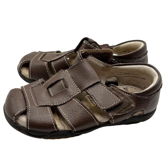 Pediped Brown Leather Kids Sandals Size 25/8.5 With Velcro Closure - Picture 5 of 7